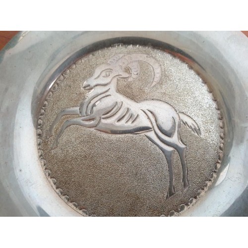 58 - Silver (.830) Decorative Plate (Ø 15cm) with Mouflon Pattern, Approx 87gr