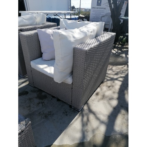 48 - Light Grey Rattan Set inc; 2 x Armchairs with Cushions and 2 x Matching Coffee / Side Table (1 x Mis... 