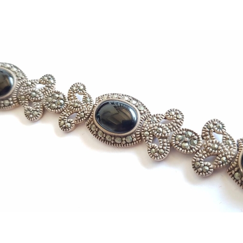 14 - Ornate 925 Silver Bracelet Set with Black Onyx and Marcasite - NEW (#6549)