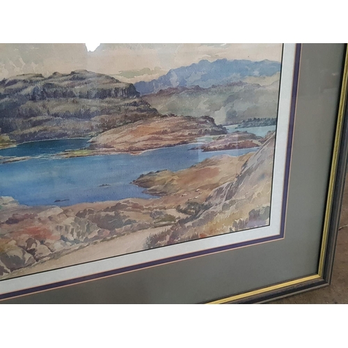 120A - Water Colour Autumnal Mountain Landscape in Frame, Signed (82.5cm x 65cm)