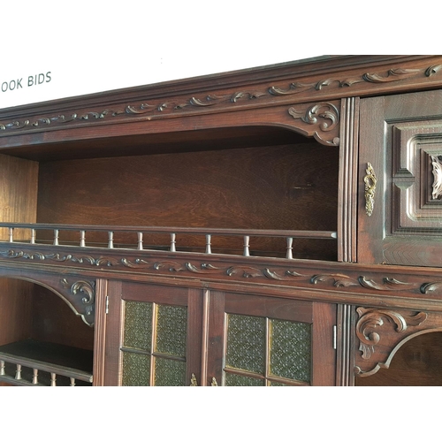 45 - Vintage Solid Wood Mediterranean Style Lounge Unit, Features Display Sections with Arched Carvings A... 