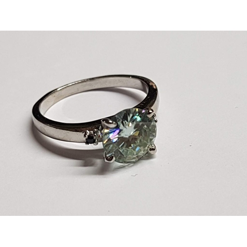 117A - Silver Colour / White Metal Ring with Round Clear Stone (Ice White Colour) Size P (16)