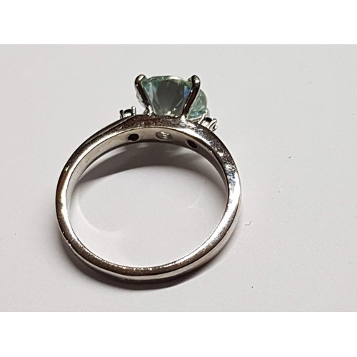 117A - Silver Colour / White Metal Ring with Round Clear Stone (Ice White Colour) Size P (16)