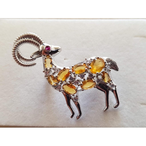 106 - Mufflon White Metal Brooch with Stones
