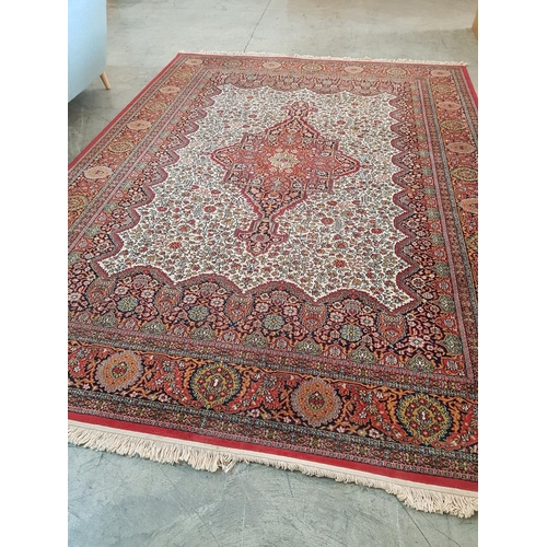 107 - Large Carpet with Oriental Pattern and Red / Blue / White Colours (250cm x 340cm)