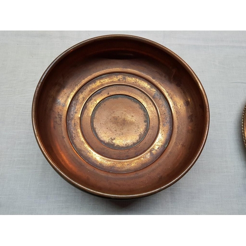 124 - Vintage Style Traditional Mediterranean Copper Dish (Ø23cm) and Tray with Decorative Brass Handles (... 