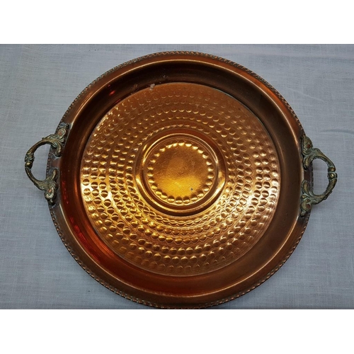 124 - Vintage Style Traditional Mediterranean Copper Dish (Ø23cm) and Tray with Decorative Brass Handles (... 