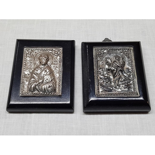 127 - Holly Image Made of Silver (.925) with Depicts of Traditional Hapiography (2 x Mini Icons 6.5cm x 7c... 