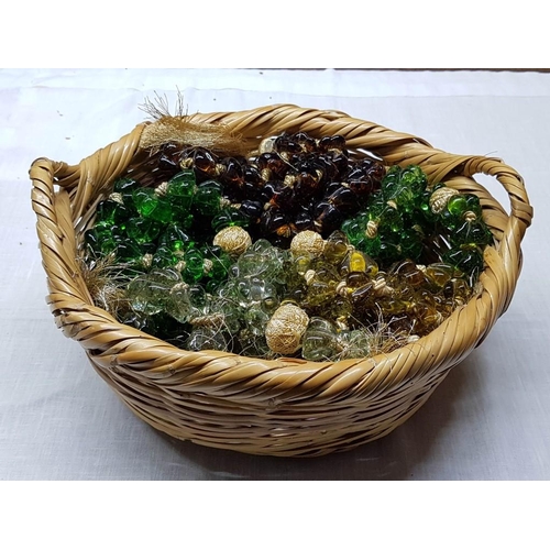 129 - Collection of 5 x Glass Jumbo Worry Beads in Traditional Wicker Basket (Ø31cm)
