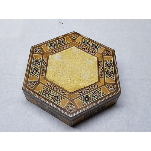 130 - Hexagonal Wooden Decorative Box (29cm x 29cm x 6cm) (A/F)