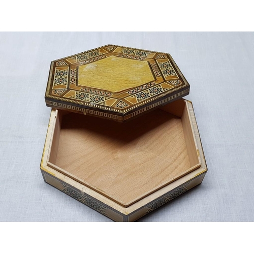 130 - Hexagonal Wooden Decorative Box (29cm x 29cm x 6cm) (A/F)