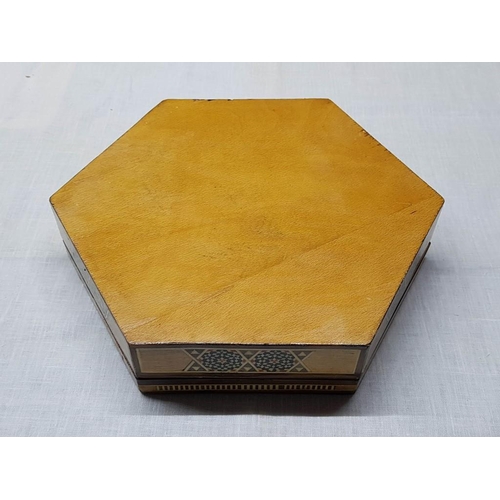 130 - Hexagonal Wooden Decorative Box (29cm x 29cm x 6cm) (A/F)