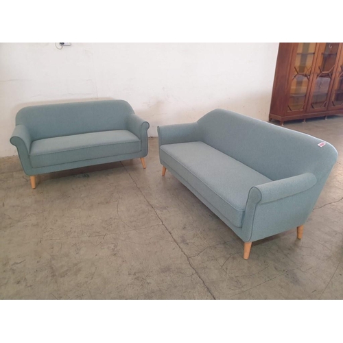 101 - Pale Green Fabric 3 - Seater and 2 - Seater Sofas Over Light Wood Legs (2) (170cm x 80cm & 140cm x 8... 