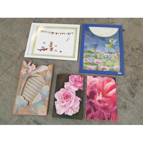 104 - 2 x Oil on Canvas Painting of Flowers by George Michaelides Saad, Together with Wall Mirror in Woode... 