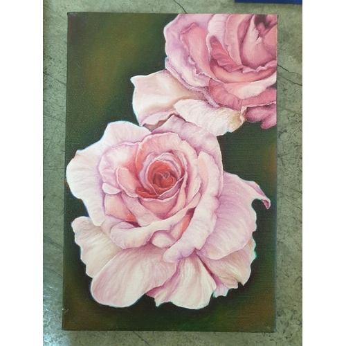 104 - 2 x Oil on Canvas Painting of Flowers by George Michaelides Saad, Together with Wall Mirror in Woode... 