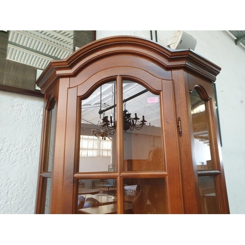 131 - Dark Wood Classical Style Corner Display Cabinet with Arched Top, 3 - Wooden Shelves, Drawer in the ... 