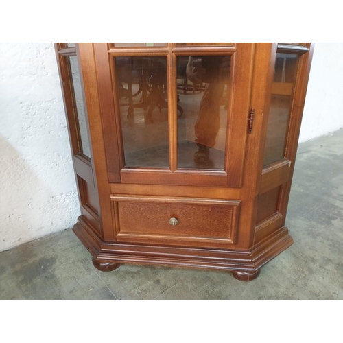 131 - Dark Wood Classical Style Corner Display Cabinet with Arched Top, 3 - Wooden Shelves, Drawer in the ... 