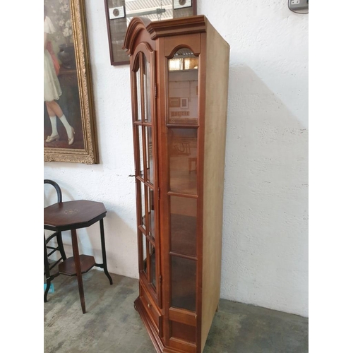 131 - Dark Wood Classical Style Corner Display Cabinet with Arched Top, 3 - Wooden Shelves, Drawer in the ... 