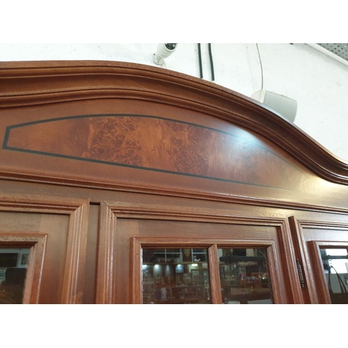 132 - Dark Wood Classical Style Display Cabinet with Arched Top, 3 - Glazed Doors, 2 - Wooden Shelves, Ove... 