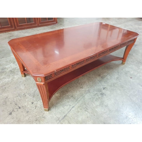 133 - Classical Style Rectangular Coffee Table with Inlaid Top and Carved Sides (122cm x 61cm x 40cm)