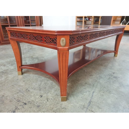 133 - Classical Style Rectangular Coffee Table with Inlaid Top and Carved Sides (122cm x 61cm x 40cm)