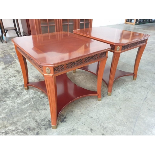 134 - Pair of Dark Wood Classical Style Side Tables with Inlaid Top and Carved Legs (each 66cm x 56cm x 54... 