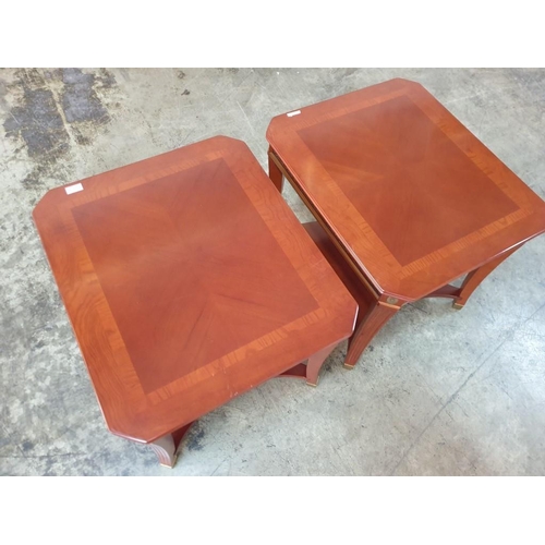 134 - Pair of Dark Wood Classical Style Side Tables with Inlaid Top and Carved Legs (each 66cm x 56cm x 54... 