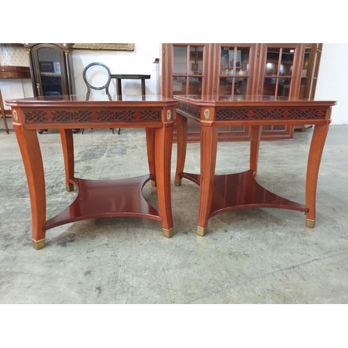 134 - Pair of Dark Wood Classical Style Side Tables with Inlaid Top and Carved Legs (each 66cm x 56cm x 54... 