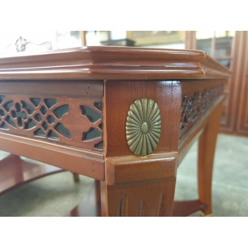 134 - Pair of Dark Wood Classical Style Side Tables with Inlaid Top and Carved Legs (each 66cm x 56cm x 54... 