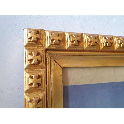 135 - Gold Finish Decorative Carved Wooden Picture Frame with Glass and Poster of Mary (80cm x 112cm)