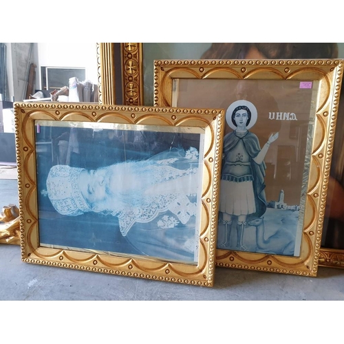 138 - Pair of Gold Finish Decorative Carved Wood Glass and Poster (each 79cm x 64cm) (2)