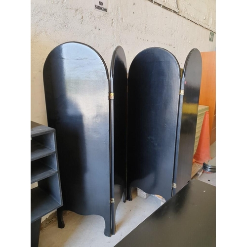 139 - 4 - Part Folding Screen / Room Divider (2 - Way hinges) Arched Top, Black Finish (Each Part 59cm x 1... 