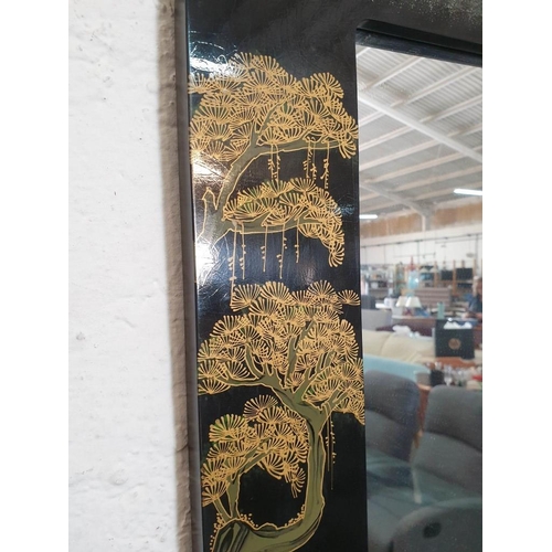141 - Demi Lune / Half Round Chinese Black Lacquered Cupboard, Decorated with Birds, & Flowers on Top (wit... 