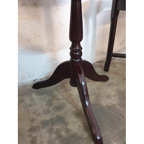 142 - Black Lacquered Chinese Drum Table with Drawer, Turned Tripod Leg and Inlaid Mother of Pearl Effect ... 