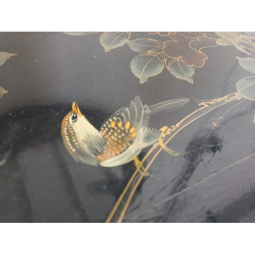 144 - Black Lacquered Chinese Cupboard Decorated on the Top, Front and Sides with Mother of Pearl Effect F... 