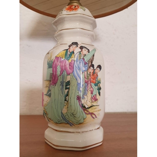 148 - 3 x Porcelain Table Lamps with Chinese Decoration (Two with Stamps Under) and Shades (Shades A/F) (3... 