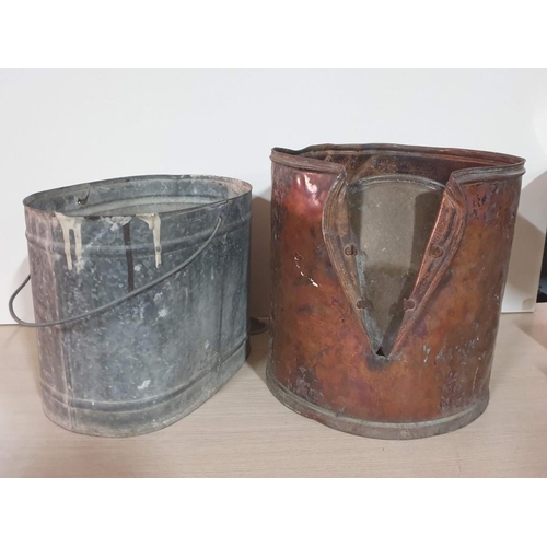 110B - 2 x Metal Buckets / Bins One with Carrying Handle; One Part Opened Like a 