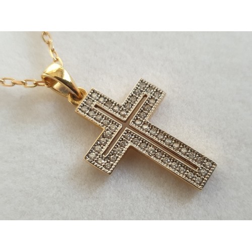 111A - 18ct Yellow Gold Cross Pendant Set with Clear Stones (Approx. 15 x 21mm, 2.1g), Together with 18ct Y... 