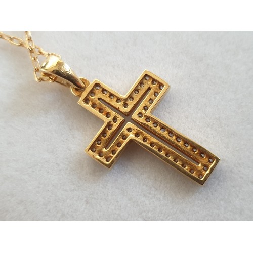 111A - 18ct Yellow Gold Cross Pendant Set with Clear Stones (Approx. 15 x 21mm, 2.1g), Together with 18ct Y... 