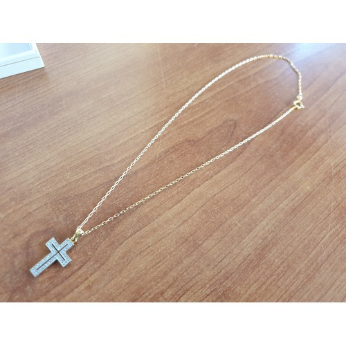 111A - 18ct Yellow Gold Cross Pendant Set with Clear Stones (Approx. 15 x 21mm, 2.1g), Together with 18ct Y... 