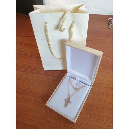 111A - 18ct Yellow Gold Cross Pendant Set with Clear Stones (Approx. 15 x 21mm, 2.1g), Together with 18ct Y... 