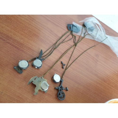 143 - Collection of 4 x Vintage Style Pendant Fob Watches (Quartz) Cat, Guitar, Cherub & Bicycle (4)