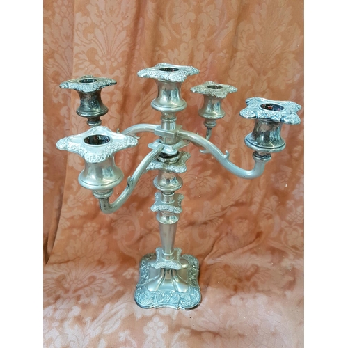 199 - Pair of White Metal 3 - Arms Vintage Candle Sticks (H:25cm each)  and 1 x 5 - Arms Candle Stick (H:3... 