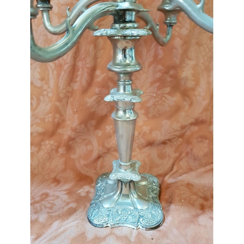 199 - Pair of White Metal 3 - Arms Vintage Candle Sticks (H:25cm each)  and 1 x 5 - Arms Candle Stick (H:3... 