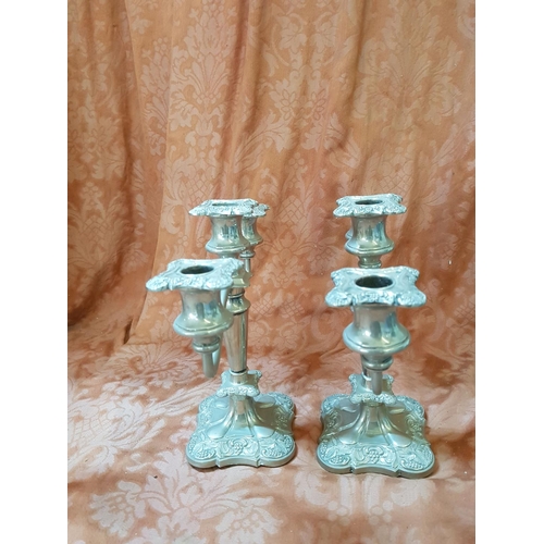 199 - Pair of White Metal 3 - Arms Vintage Candle Sticks (H:25cm each)  and 1 x 5 - Arms Candle Stick (H:3... 