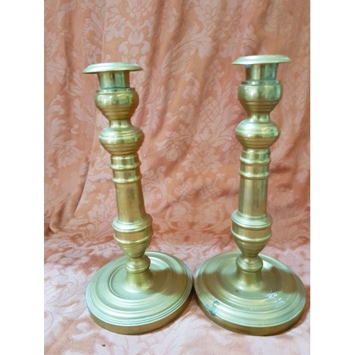 205 - Pair of Vintage Style Brass Candle Sticks (H:25cm each)