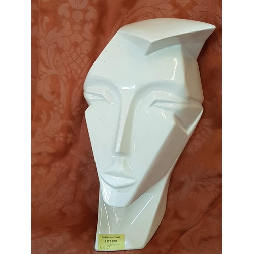 208 - Reducta London Wall Sculpture Bust Art Deco Lindsey Style 1980's White Ceramic Ornament (H:33cm)