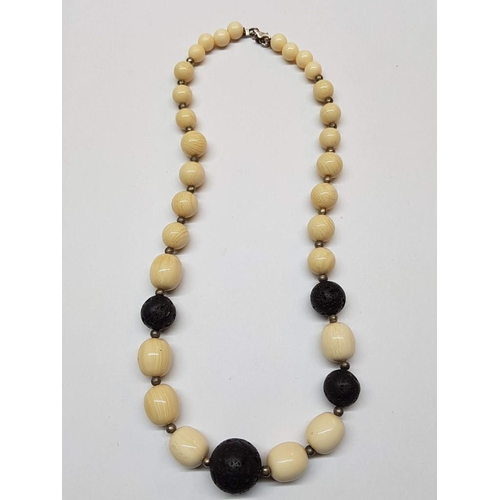 212 - Natural Stone Necklace (Bone and Natural Black Stone) with Silver (.925) Clasp and Extra Pair of Mat... 