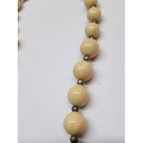 212 - Natural Stone Necklace (Bone and Natural Black Stone) with Silver (.925) Clasp and Extra Pair of Mat... 