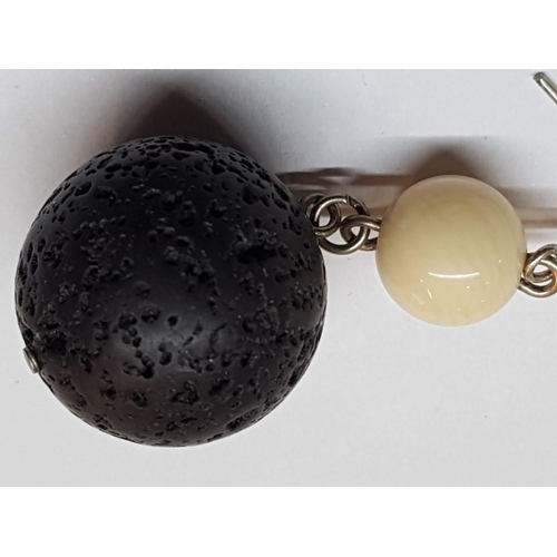 212 - Natural Stone Necklace (Bone and Natural Black Stone) with Silver (.925) Clasp and Extra Pair of Mat... 